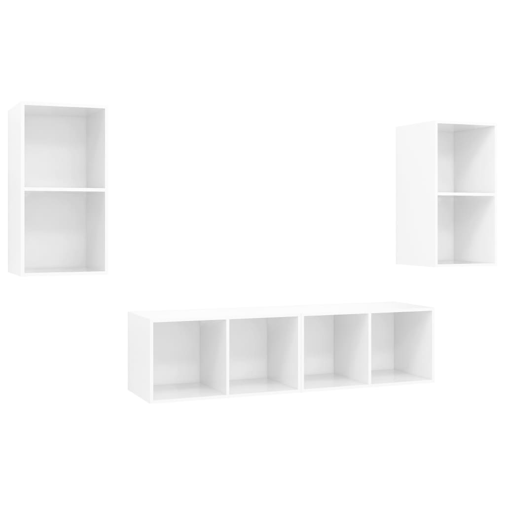 TV wall cabinets 4 pcs. High-gloss white wood material
