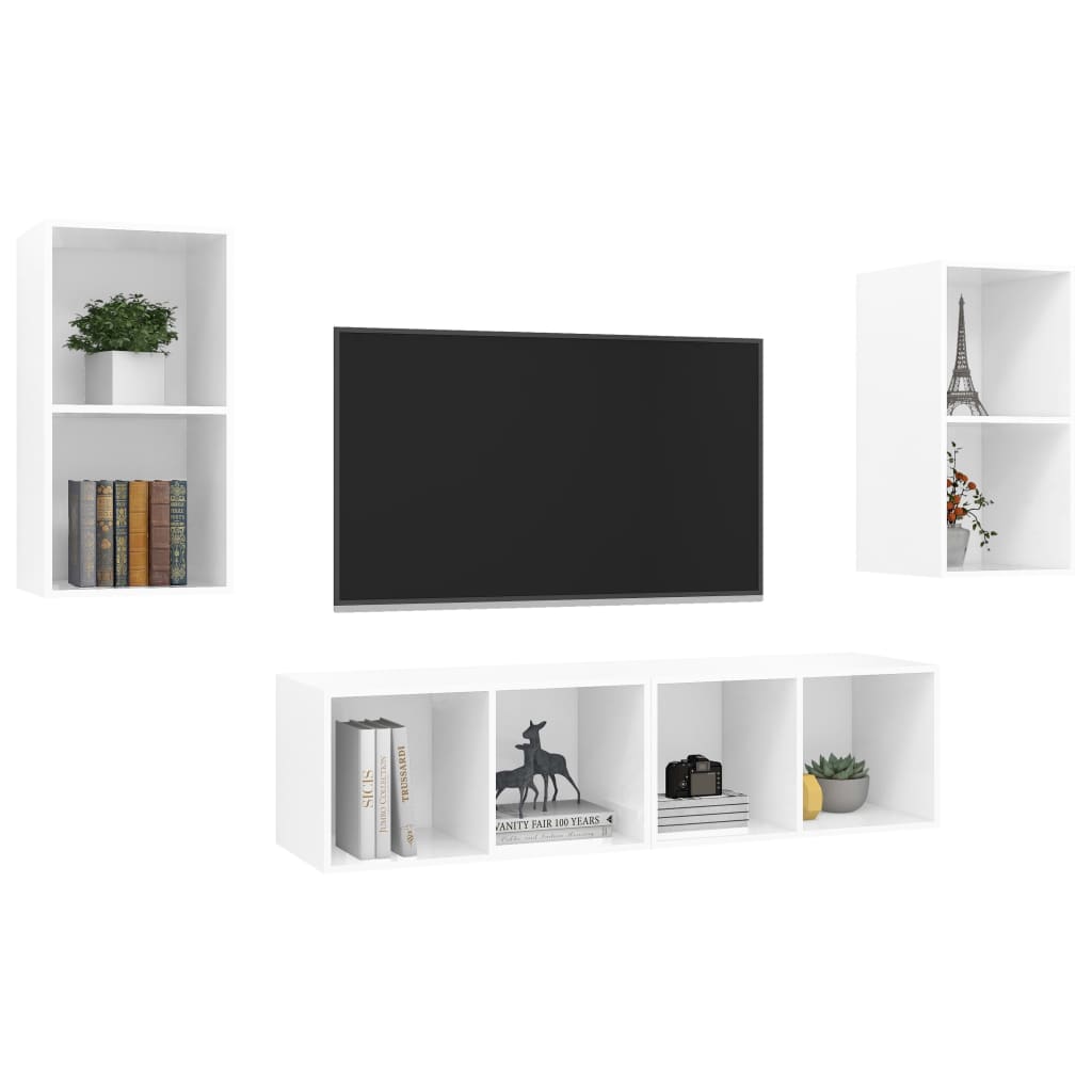 TV wall cabinets 4 pcs. High-gloss white wood material