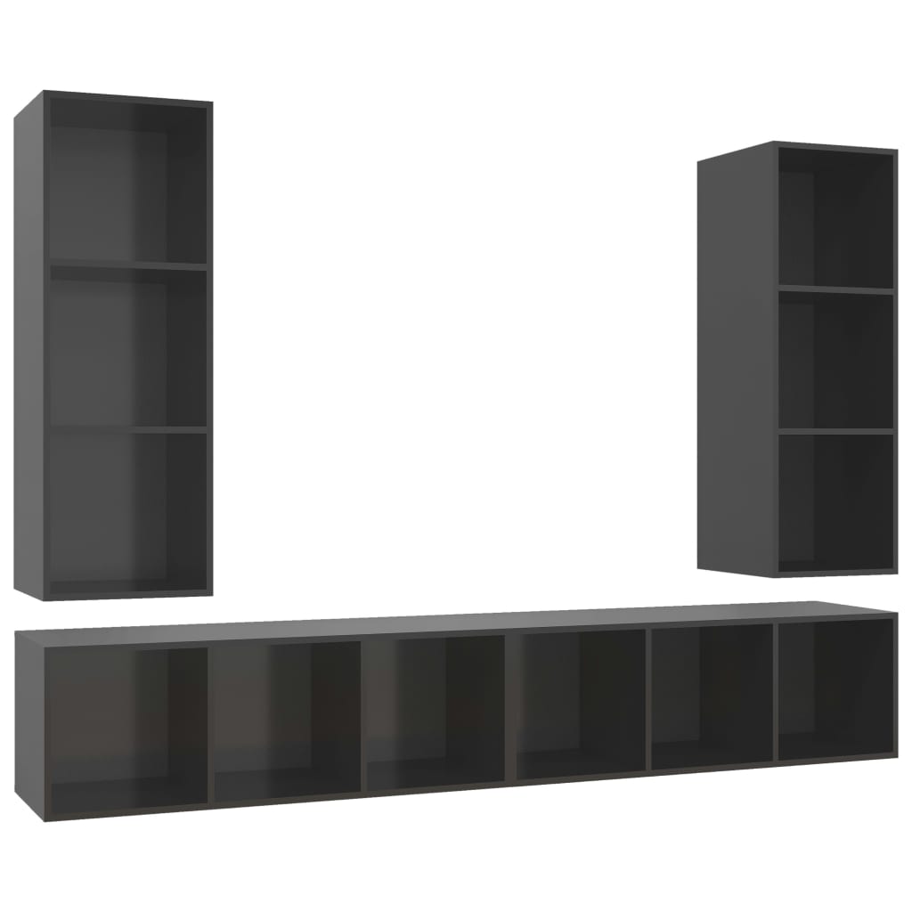 TV wall cabinets 4 pcs. High-gloss grey wood material
