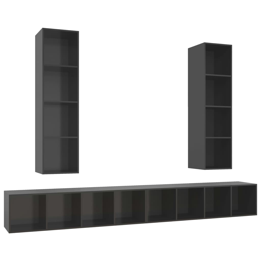 TV wall cabinets 4 pcs. High-gloss grey wood material