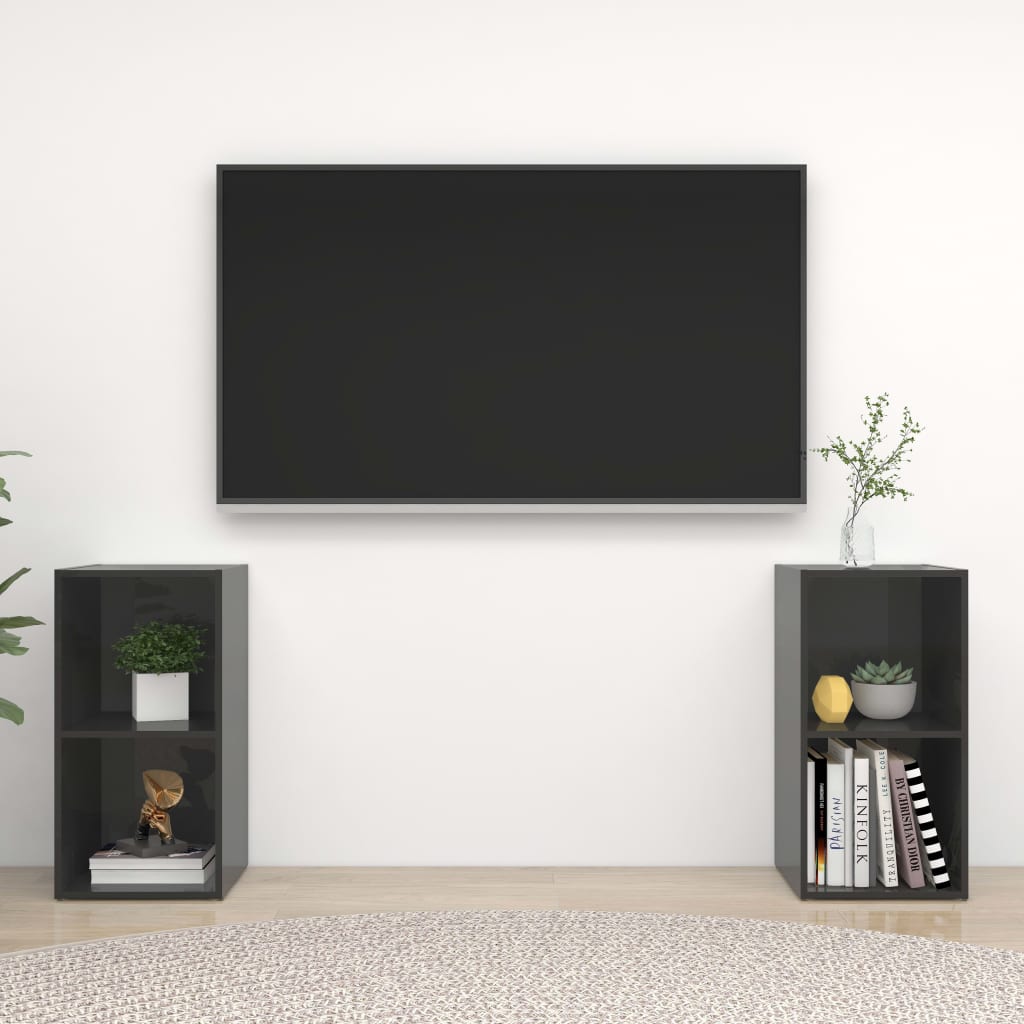 Meubles TV, lot de 2, gris brillant, 72 x 35 x 36,5 cm, matériau à base de bois