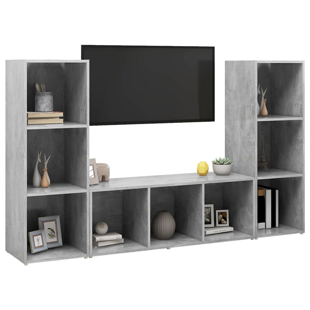 Meubles TV, 3 pièces, gris béton, 107 x 35 x 37 cm, matériau à base de bois
