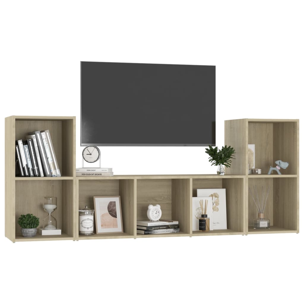 Ensemble de meubles TV 3 pièces en bois de chêne Sonoma