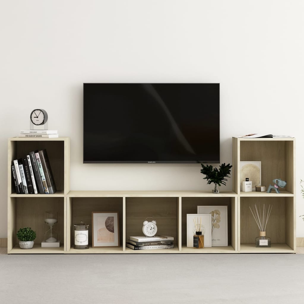 Ensemble de meubles TV 3 pièces en bois de chêne Sonoma