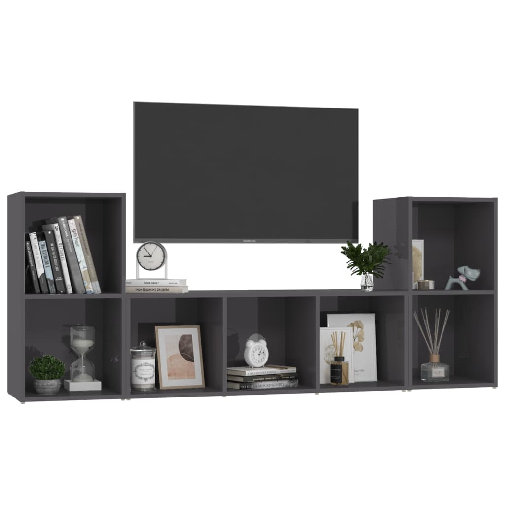 3-tlg. TV-Schrank-Set Hochglanz-Grau Holzwerkstoff