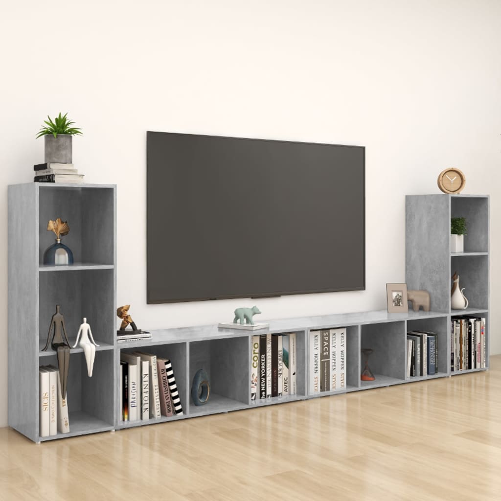 Meubles TV, 4 pièces, gris béton, 107 x 35 x 37 cm, matériau à base de bois