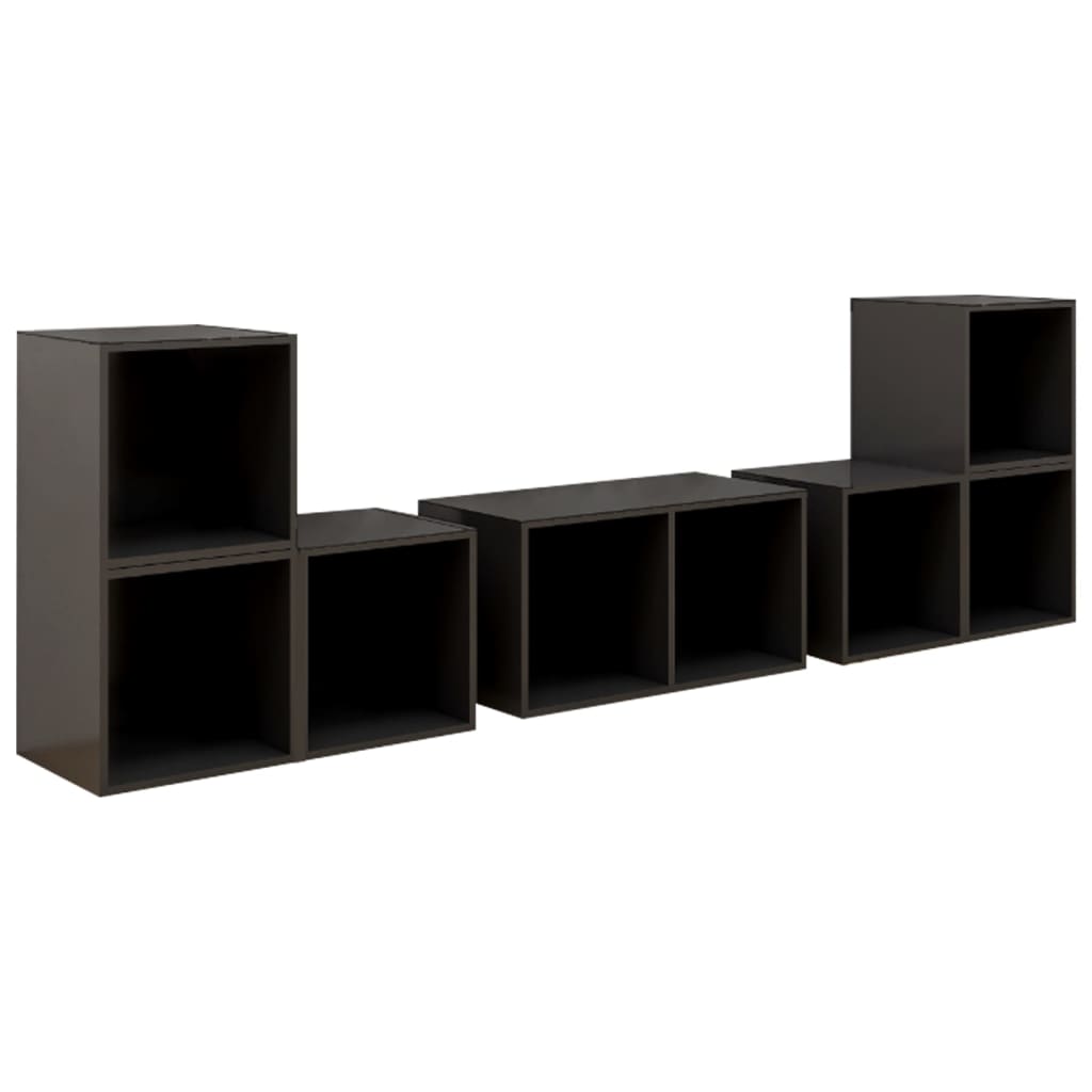 6-piece TV cabinet set, high-gloss grey, wood-based material