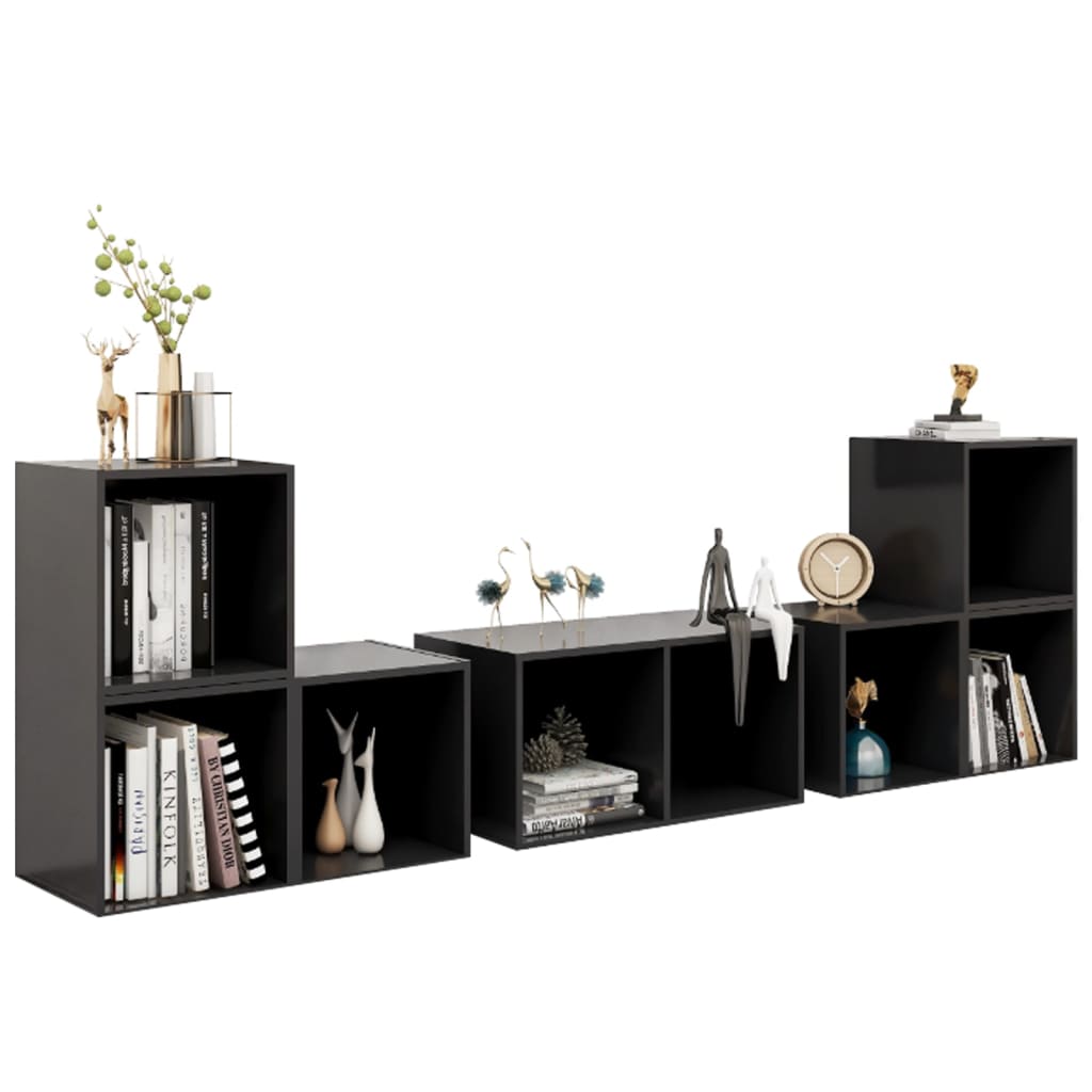 6-piece TV cabinet set, high-gloss grey, wood-based material