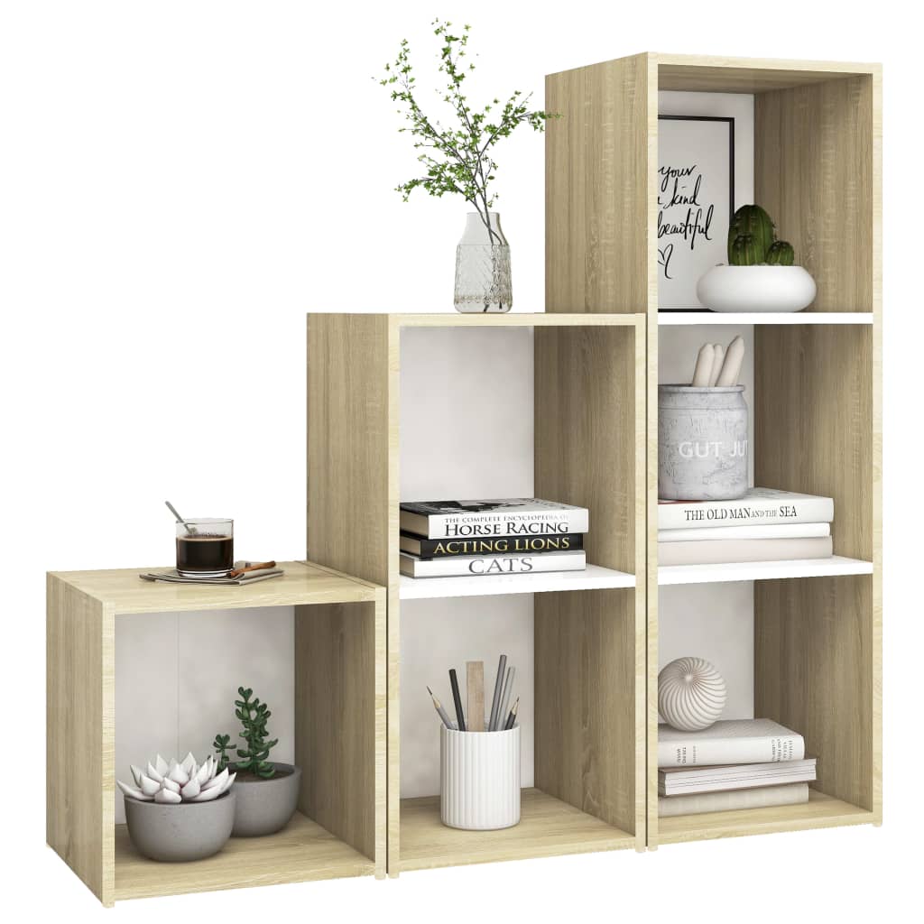 Ensemble de meubles TV 3 pièces en bois de chêne Sonoma blanc