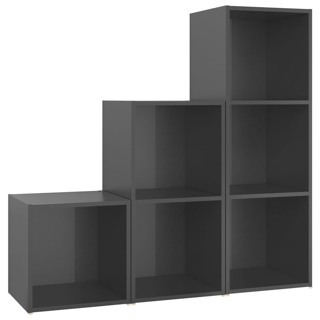 3-tlg. TV-Schrank-Set Hochglanz-Grau Holzwerkstoff