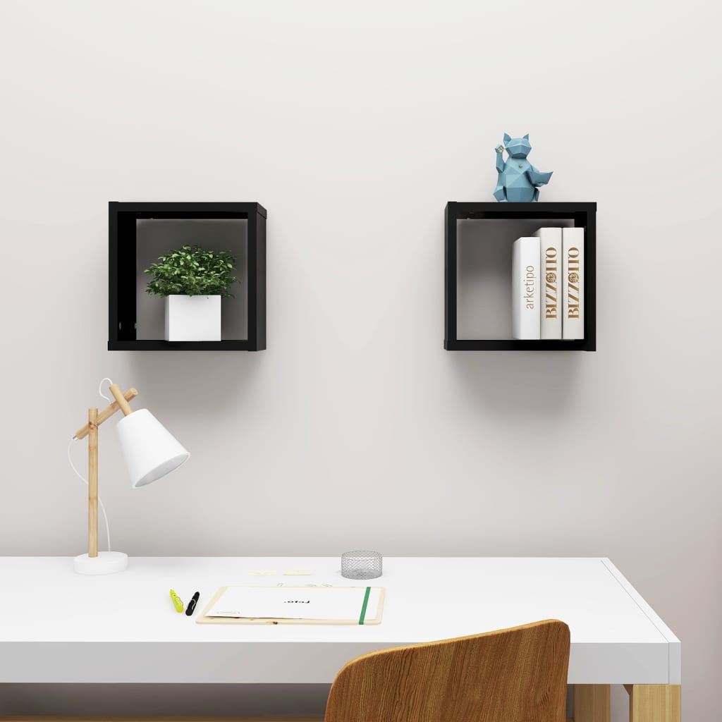 Cube Shelves 2 pcs. Black 30x15x30 cm