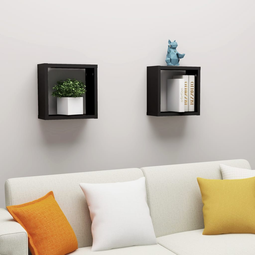 Cube Shelves 2 pcs. Black 30x15x30 cm