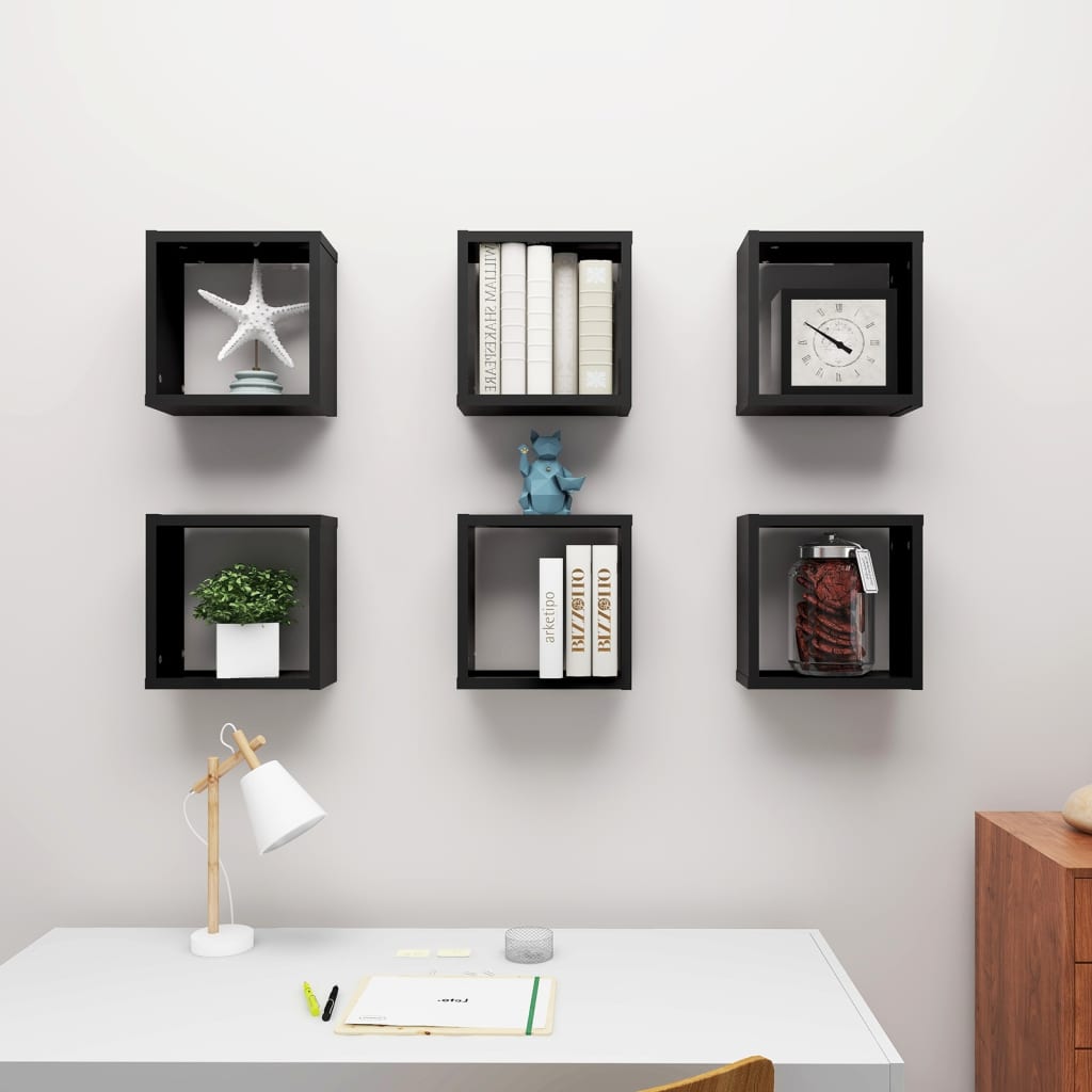 Cube Shelves 6 pcs. Black 30x15x30 cm