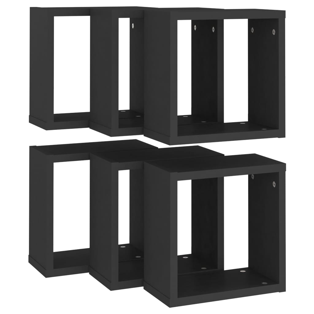 Cube Shelves 6 pcs. Black 30x15x30 cm