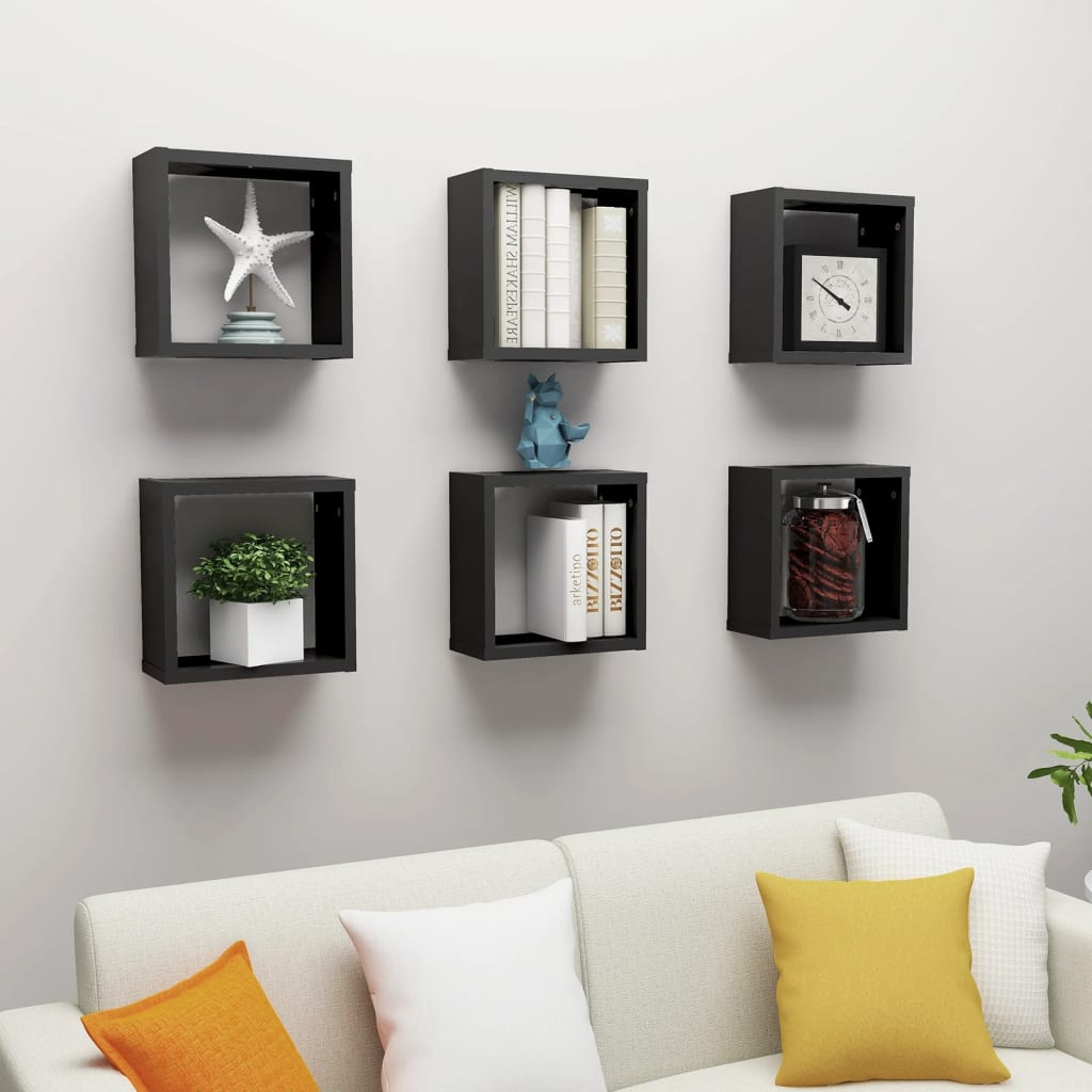 Cube Shelves 6 pcs. Black 30x15x30 cm