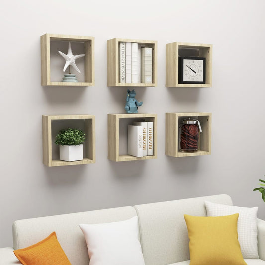 Étagères cubiques 6 pcs. Chêne Sonoma 30x15x30 cm