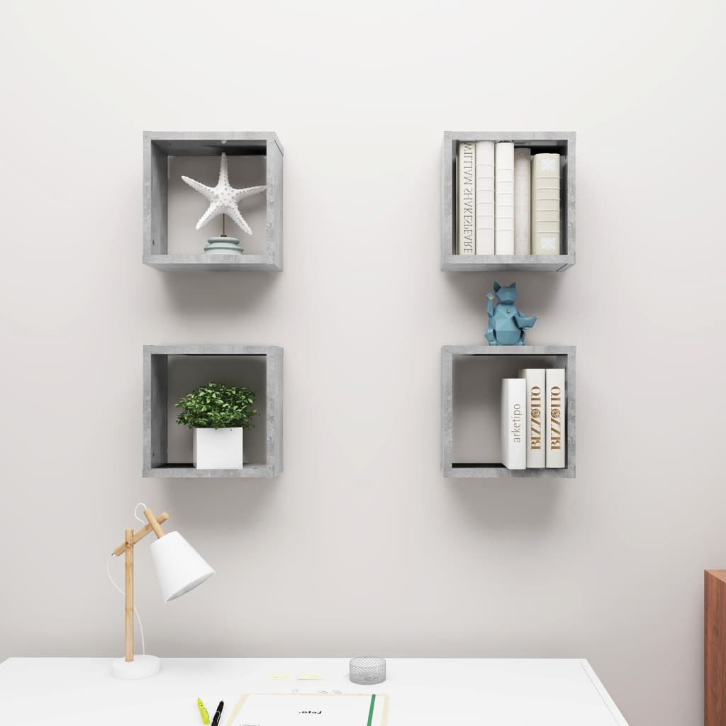 Cube shelves 4 pcs. Concrete grey 30x15x30 cm