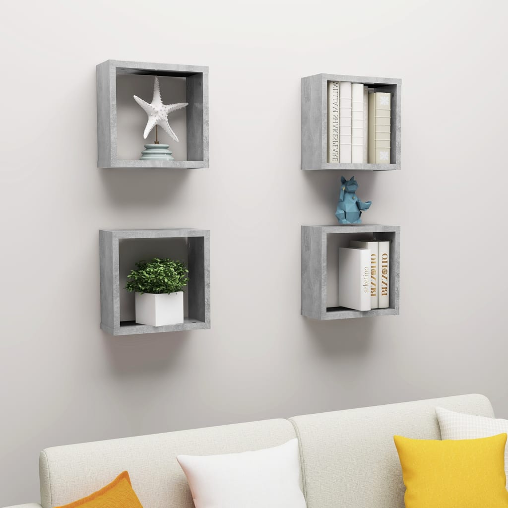 Cube shelves 4 pcs. Concrete grey 30x15x30 cm