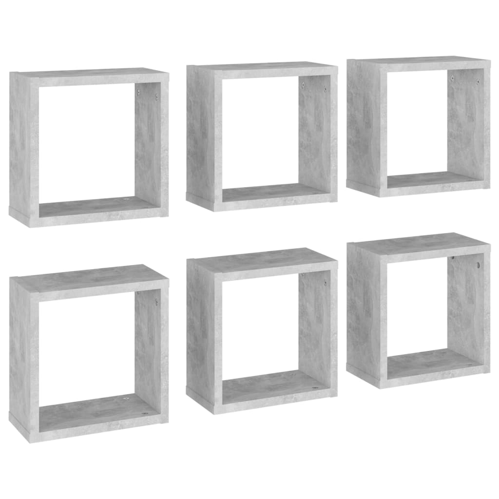 Étagères cubiques, lot de 6, gris béton, 30 x 15 x 30 cm