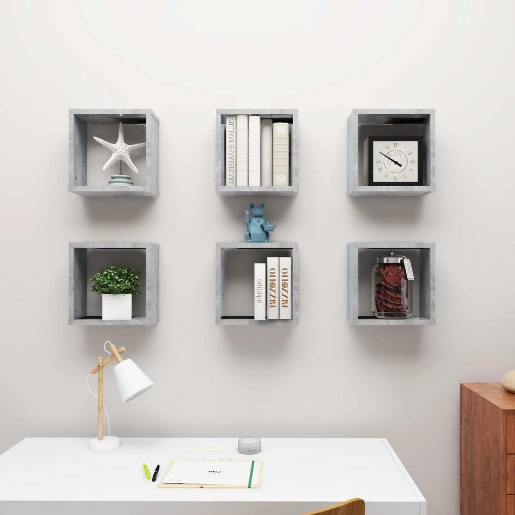 Étagères cubiques, lot de 6, gris béton, 30 x 15 x 30 cm