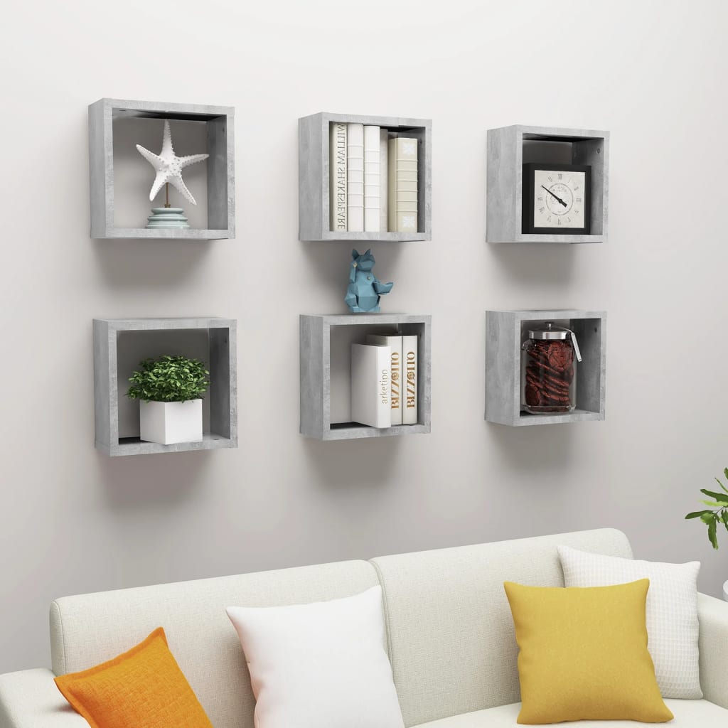 Étagères cubiques, lot de 6, gris béton, 30 x 15 x 30 cm
