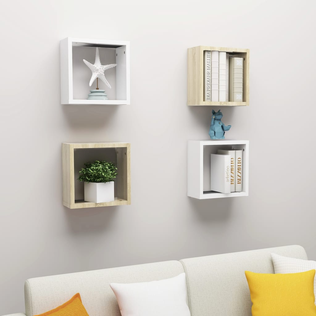 Cube shelves 4 pcs. White and Sonoma oak 30x15x30 cm