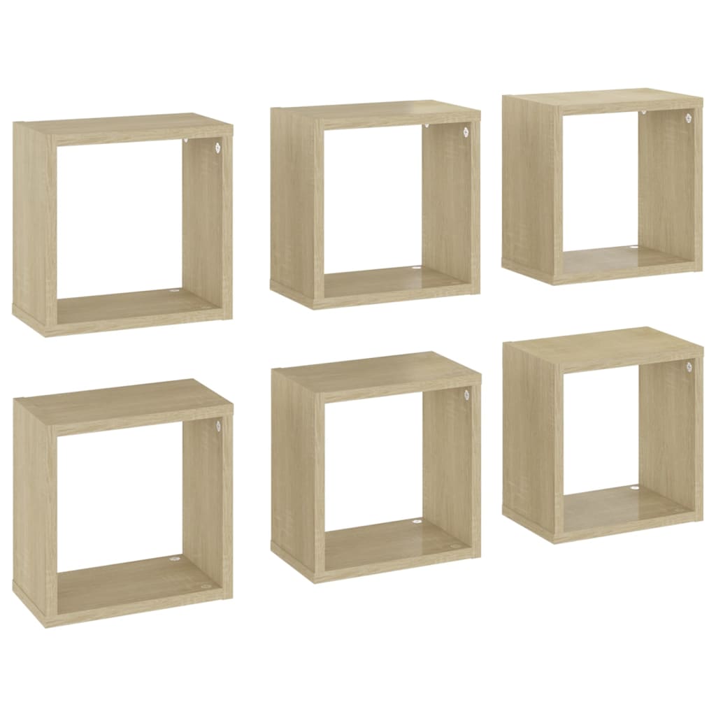 Étagères cubiques, 6 pièces, chêne Sonoma, 26 x 15 x 26 cm
