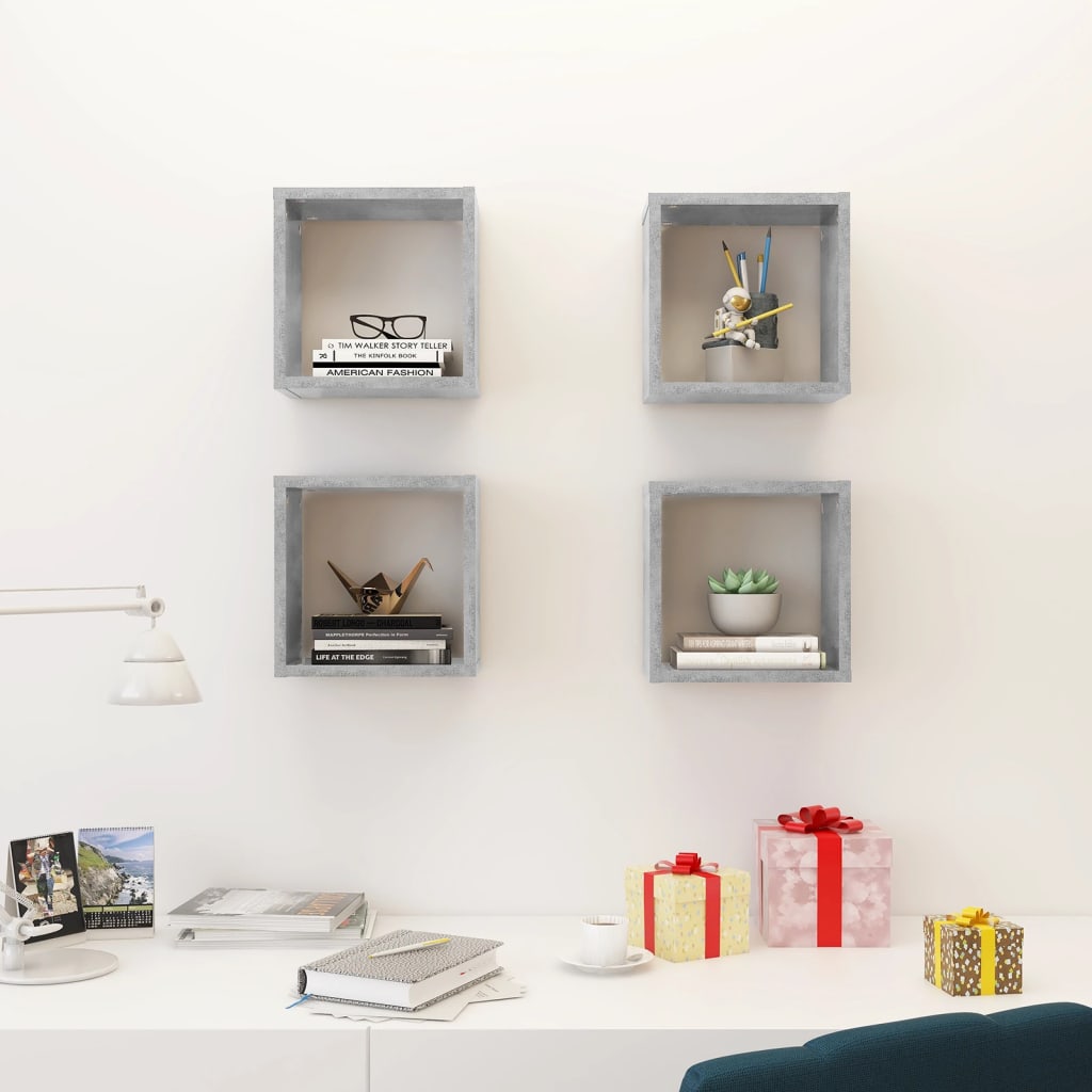Cube shelves 4 pcs. Concrete grey 26x15x26 cm