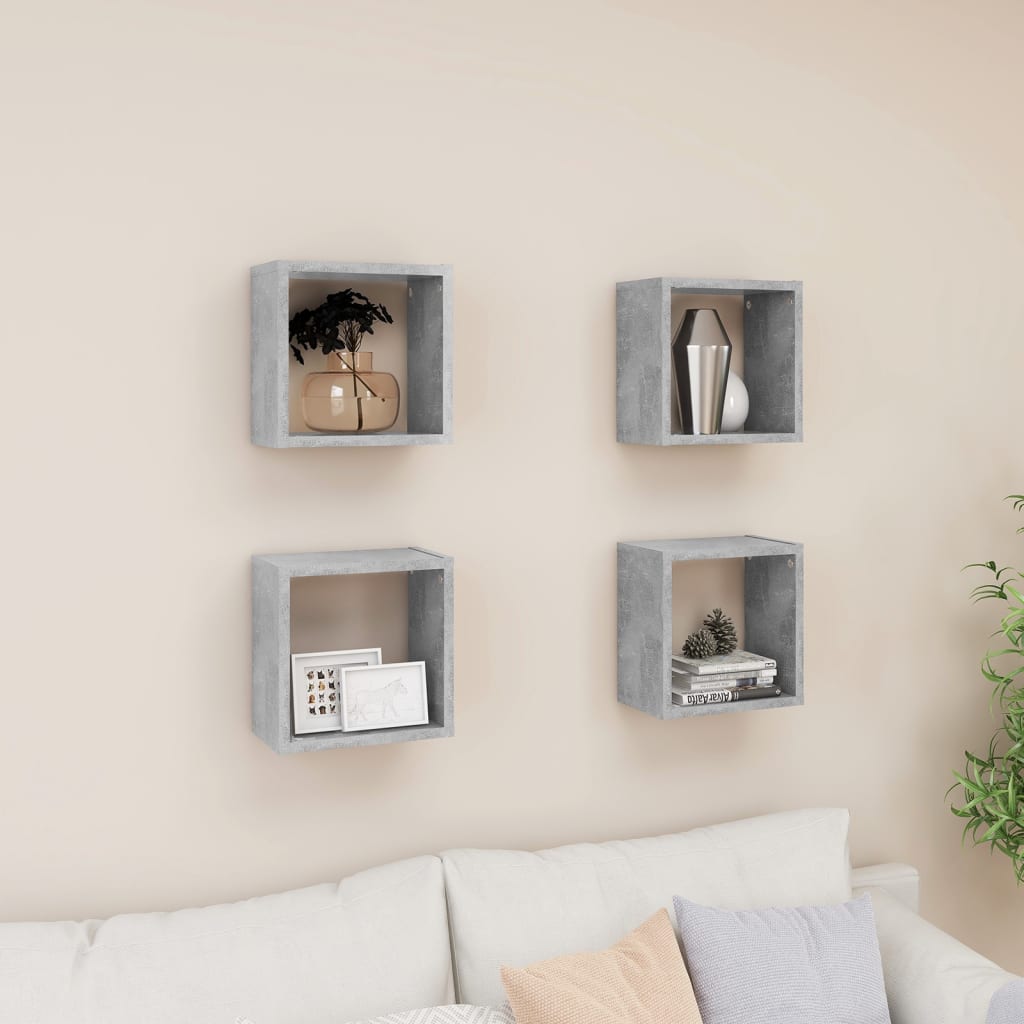 Cube shelves 4 pcs. Concrete grey 26x15x26 cm
