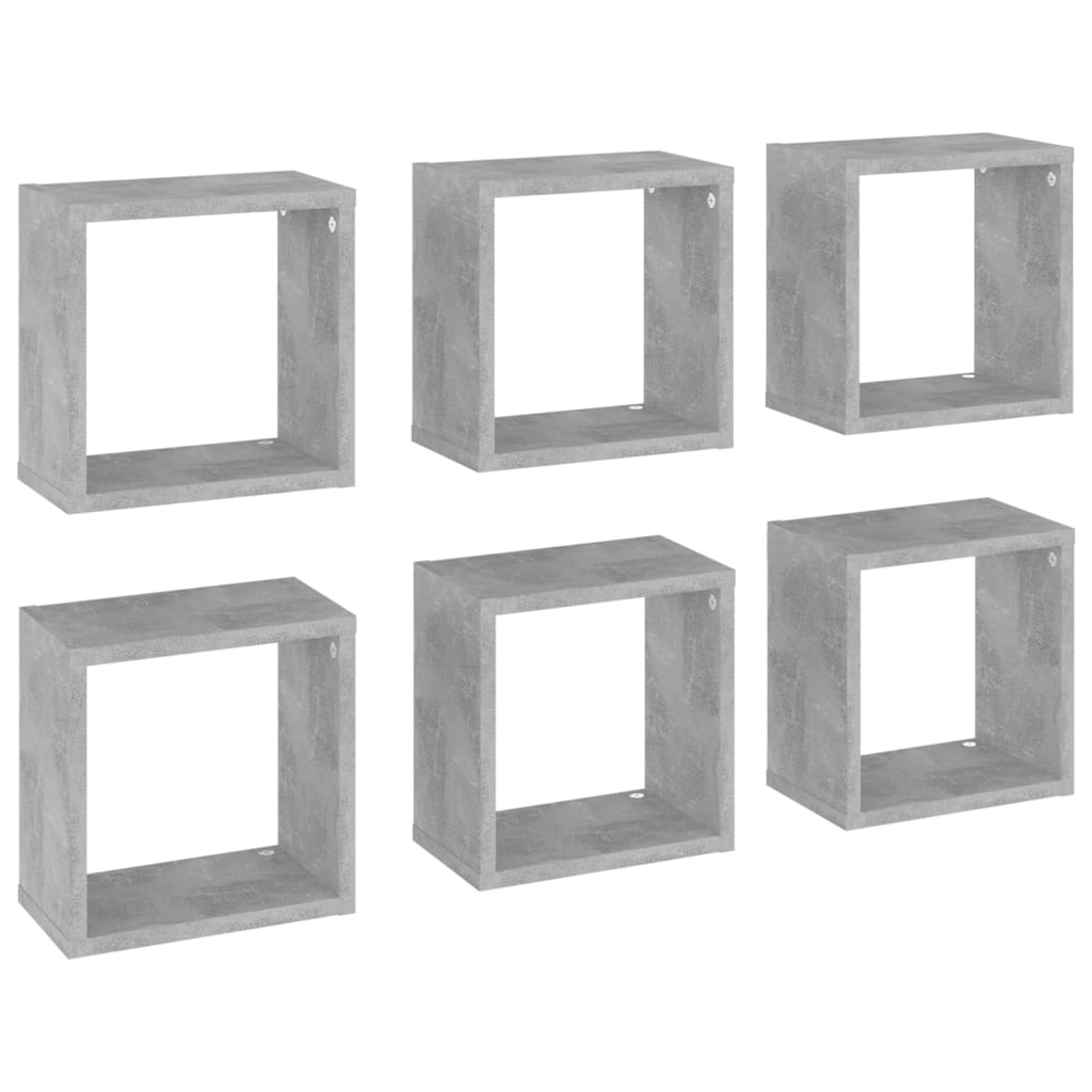 Étagères cubiques, 6 pièces, gris béton, 26 x 15 x 26 cm