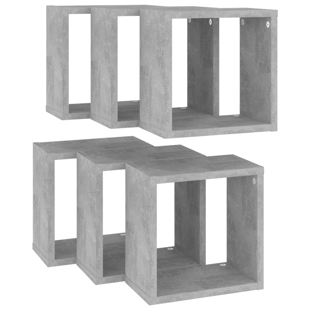 Étagères cubiques, 6 pièces, gris béton, 26 x 15 x 26 cm