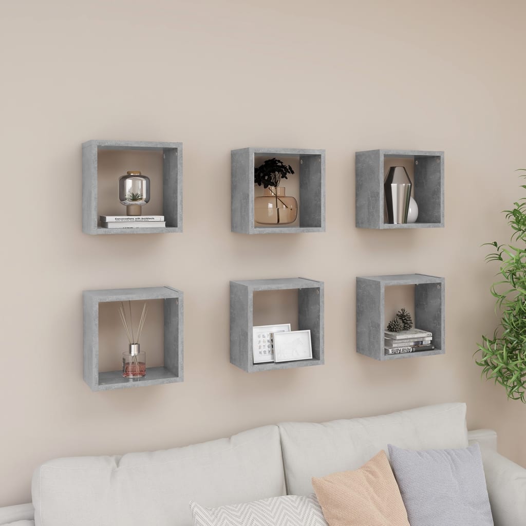 Étagères cubiques, 6 pièces, gris béton, 26 x 15 x 26 cm