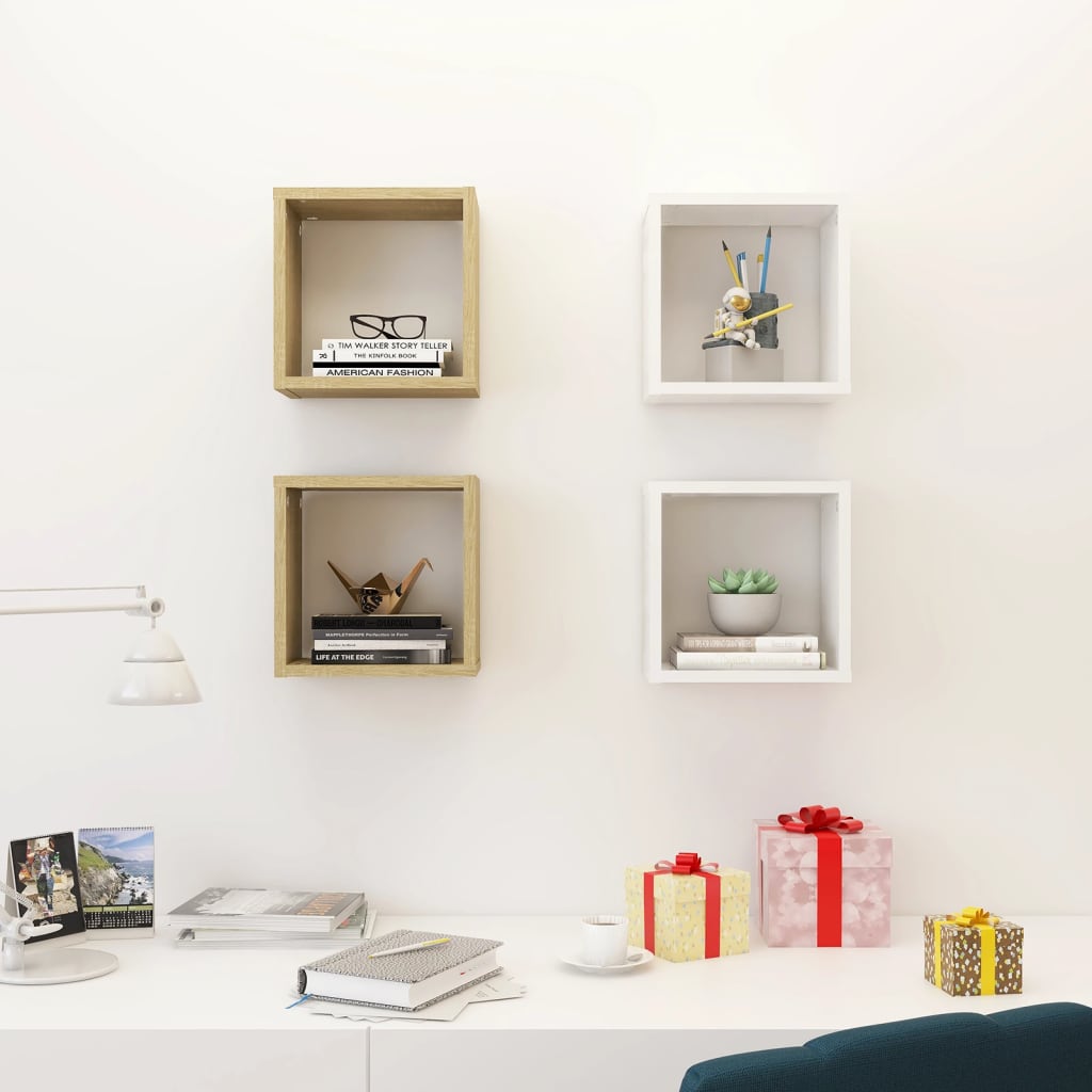 Cube shelves 4 pcs. White and Sonoma oak 26x15x26 cm