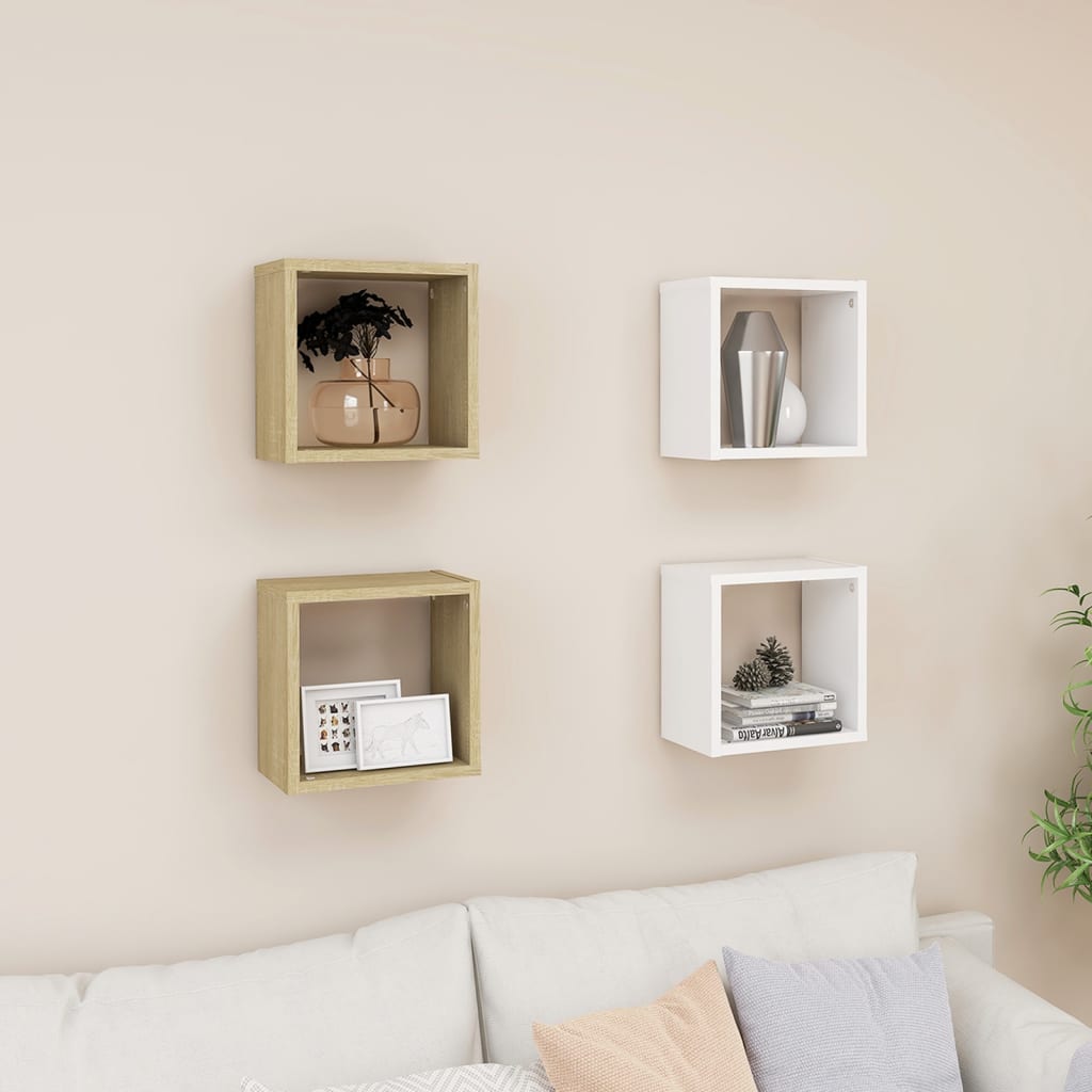 Cube shelves 4 pcs. White and Sonoma oak 26x15x26 cm