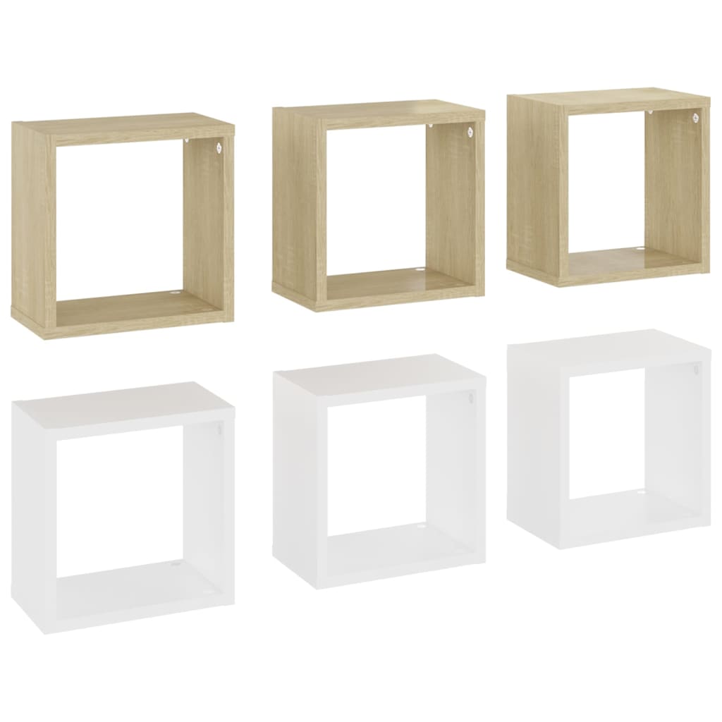 Étagères cubiques, 6 pièces, blanc et chêne Sonoma, 26 x 15 x 26 cm
