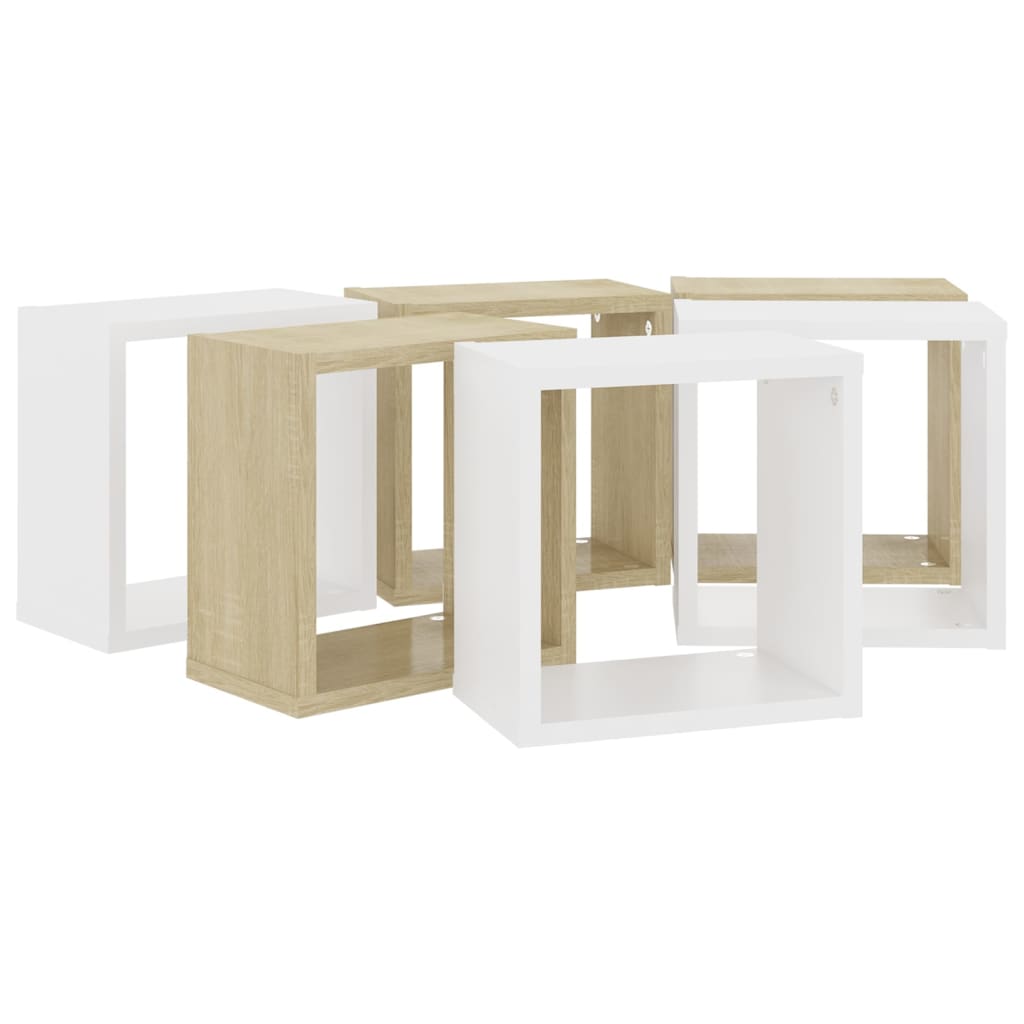Étagères cubiques, 6 pièces, blanc et chêne Sonoma, 26 x 15 x 26 cm