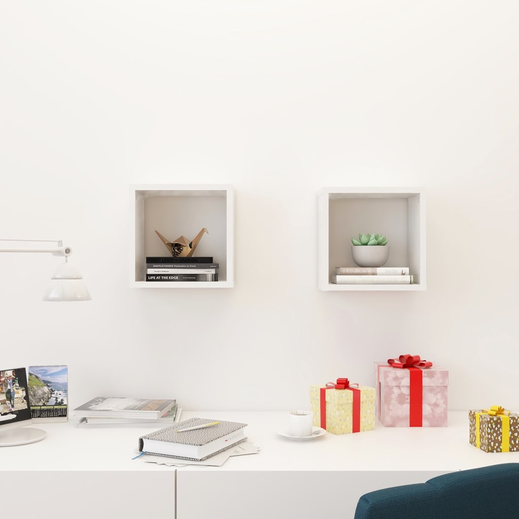Cube shelves 2 pcs. High-gloss white 26x15x26 cm