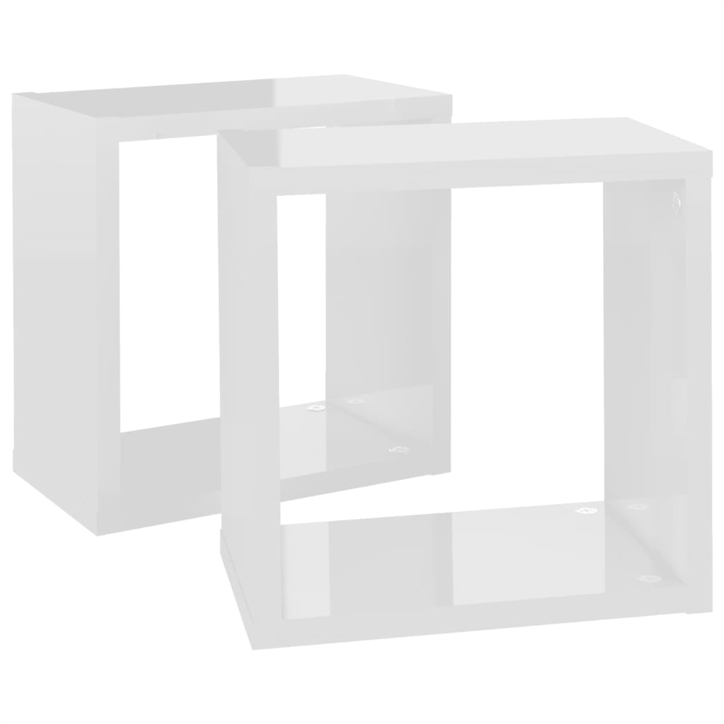 Cube shelves 2 pcs. High-gloss white 26x15x26 cm