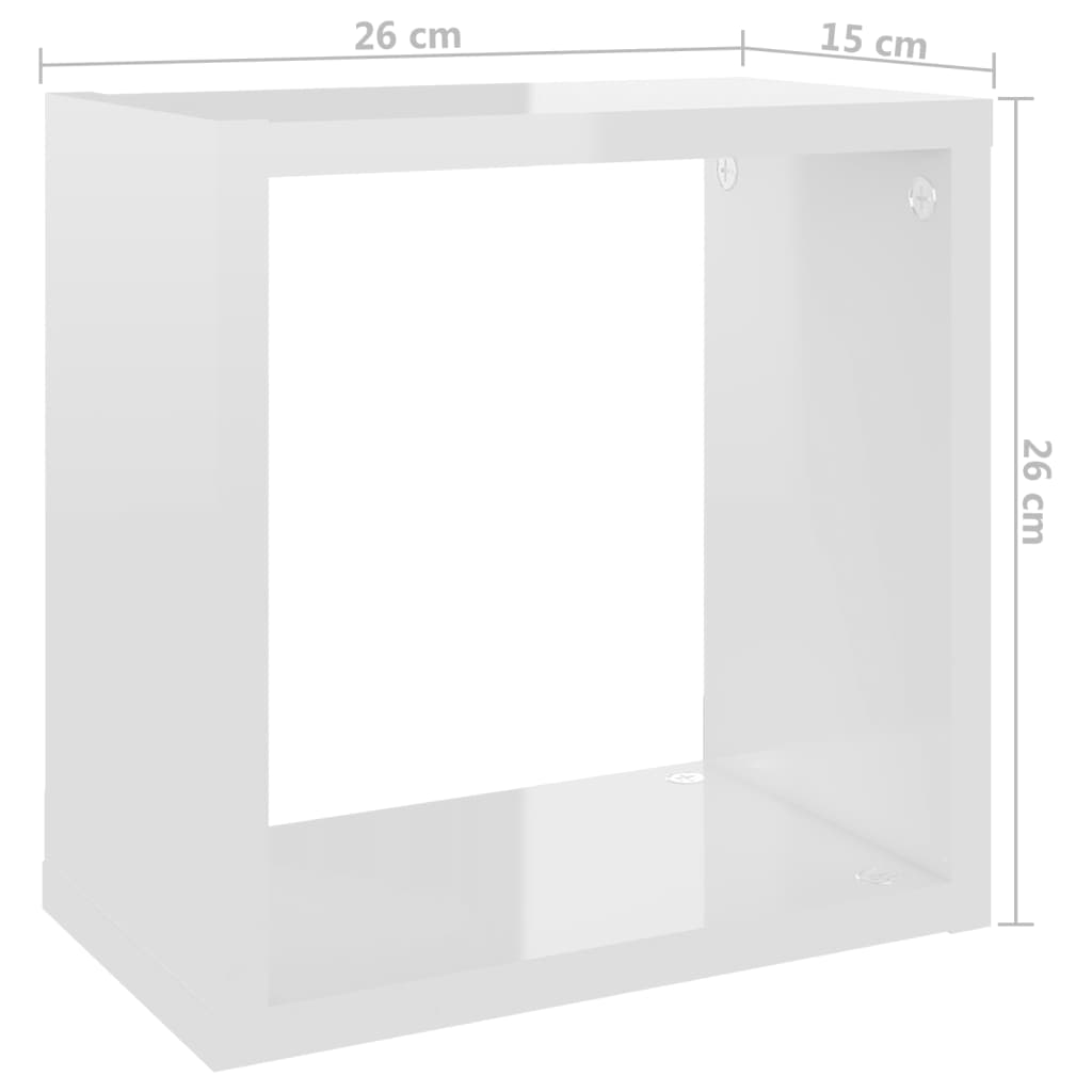 Cube shelves 2 pcs. High-gloss white 26x15x26 cm