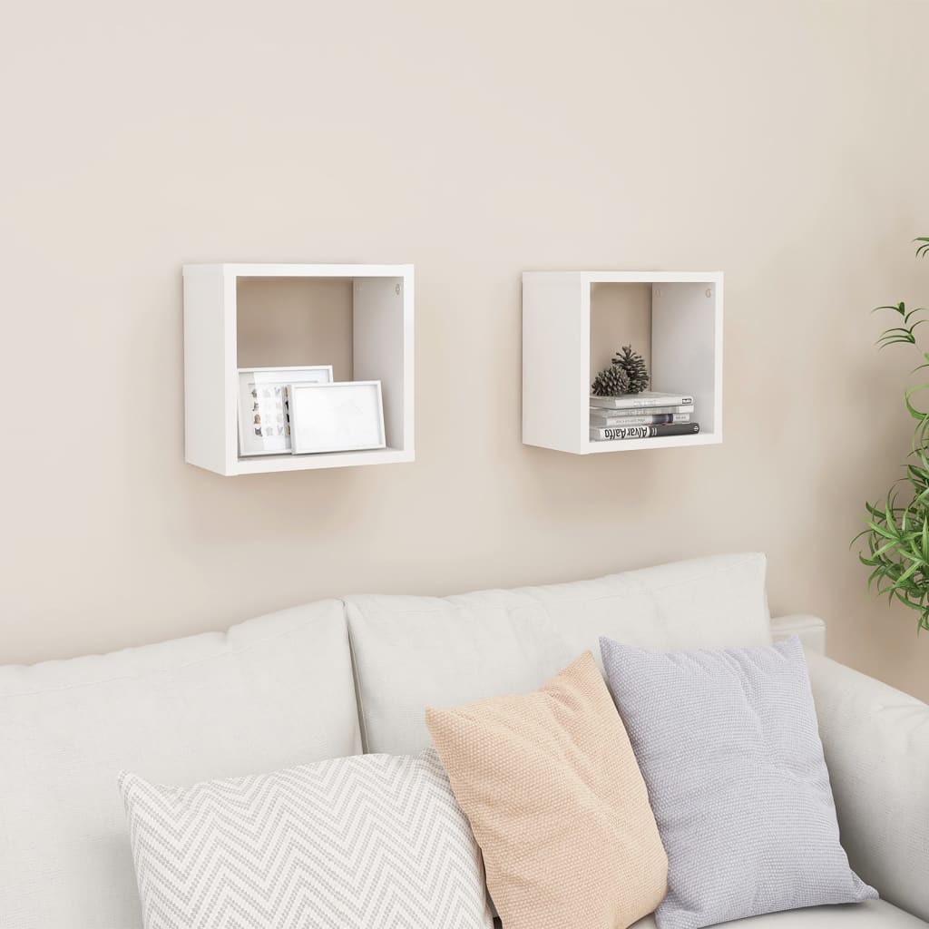 Cube shelves 2 pcs. High-gloss white 26x15x26 cm