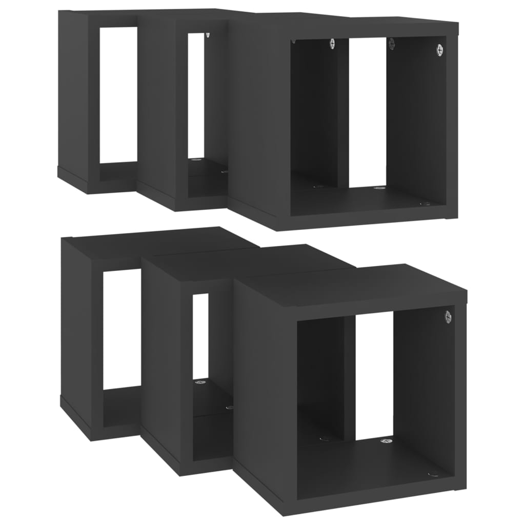 Étagères cubiques 6 pcs Gris 22x15x22 cm