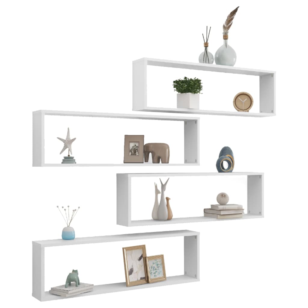 Cube shelves 4 pcs. White 100x15x30 cm wood material