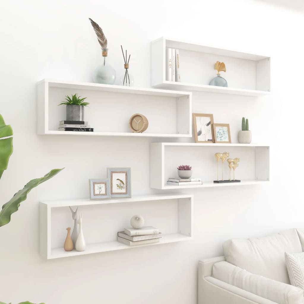 Cube shelves 4 pcs. White 100x15x30 cm wood material