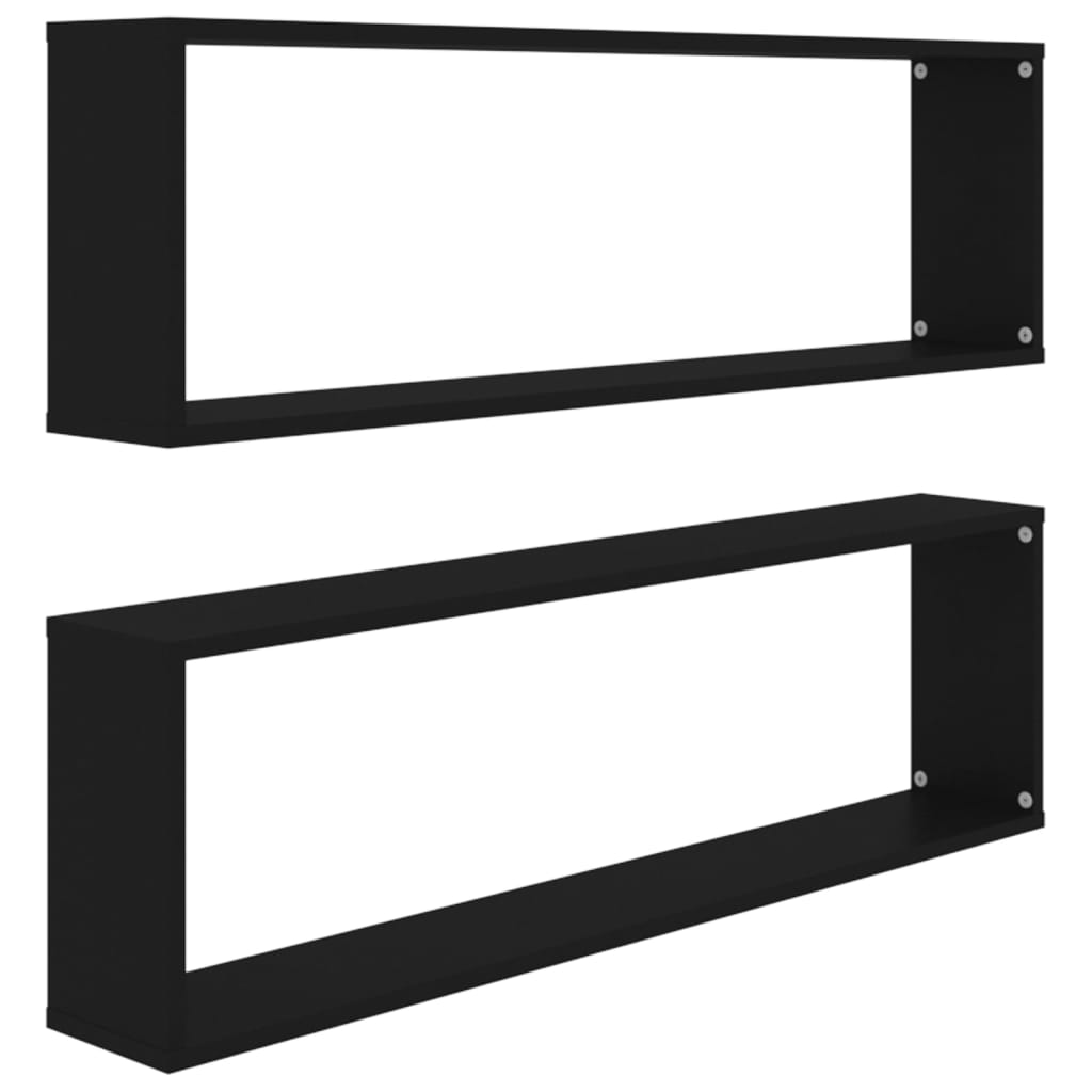 Cube shelves 2 pcs. Black 100x15x30 cm wood material