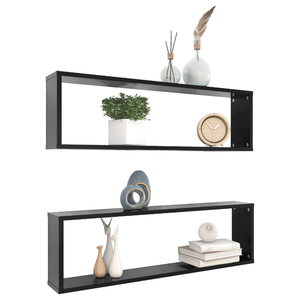 Cube shelves 2 pcs. Black 100x15x30 cm wood material