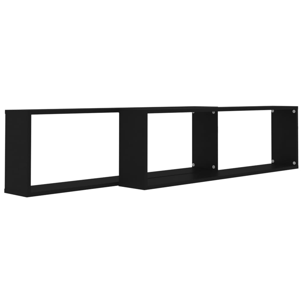 Cube shelves 2 pcs. Black 100x15x30 cm wood material