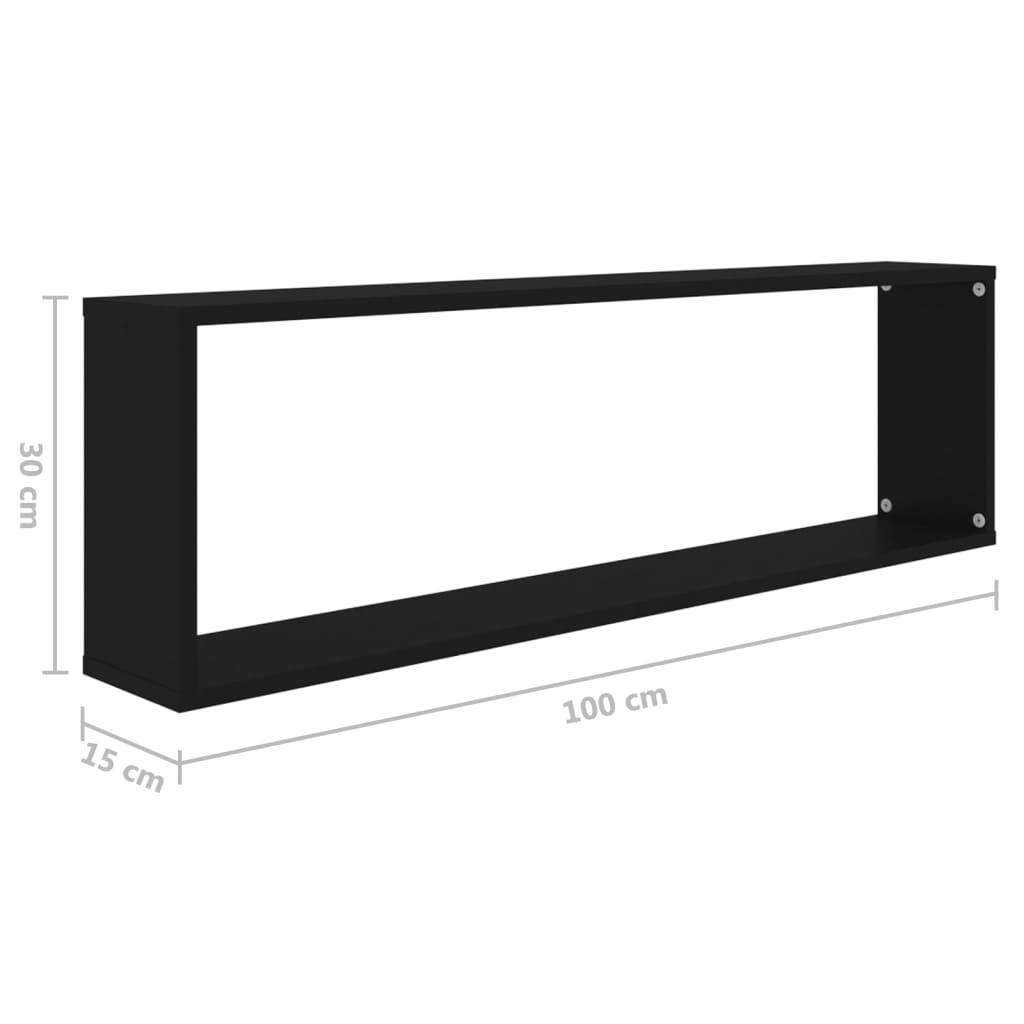 Cube shelves 2 pcs. Black 100x15x30 cm wood material