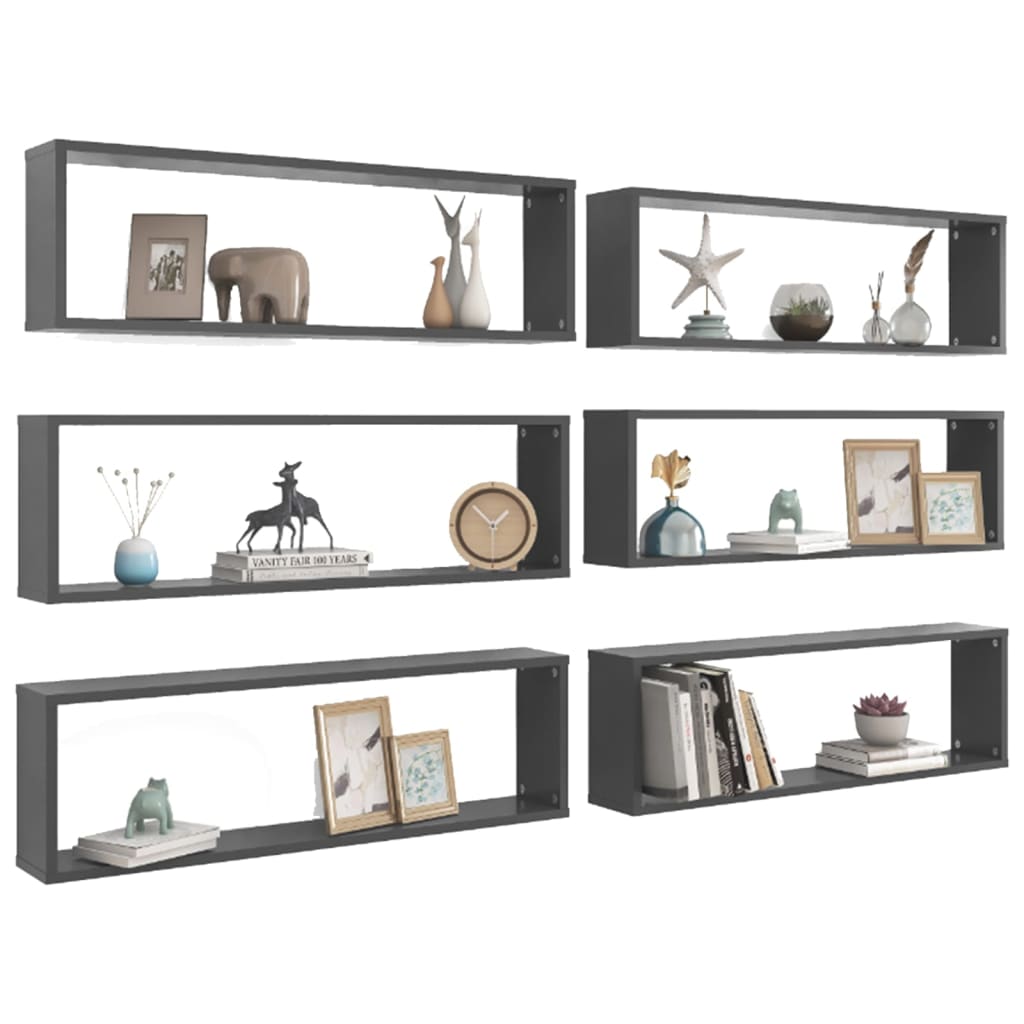 Étagères cubiques, lot de 6, gris, 100 x 15 x 30 cm, en bois