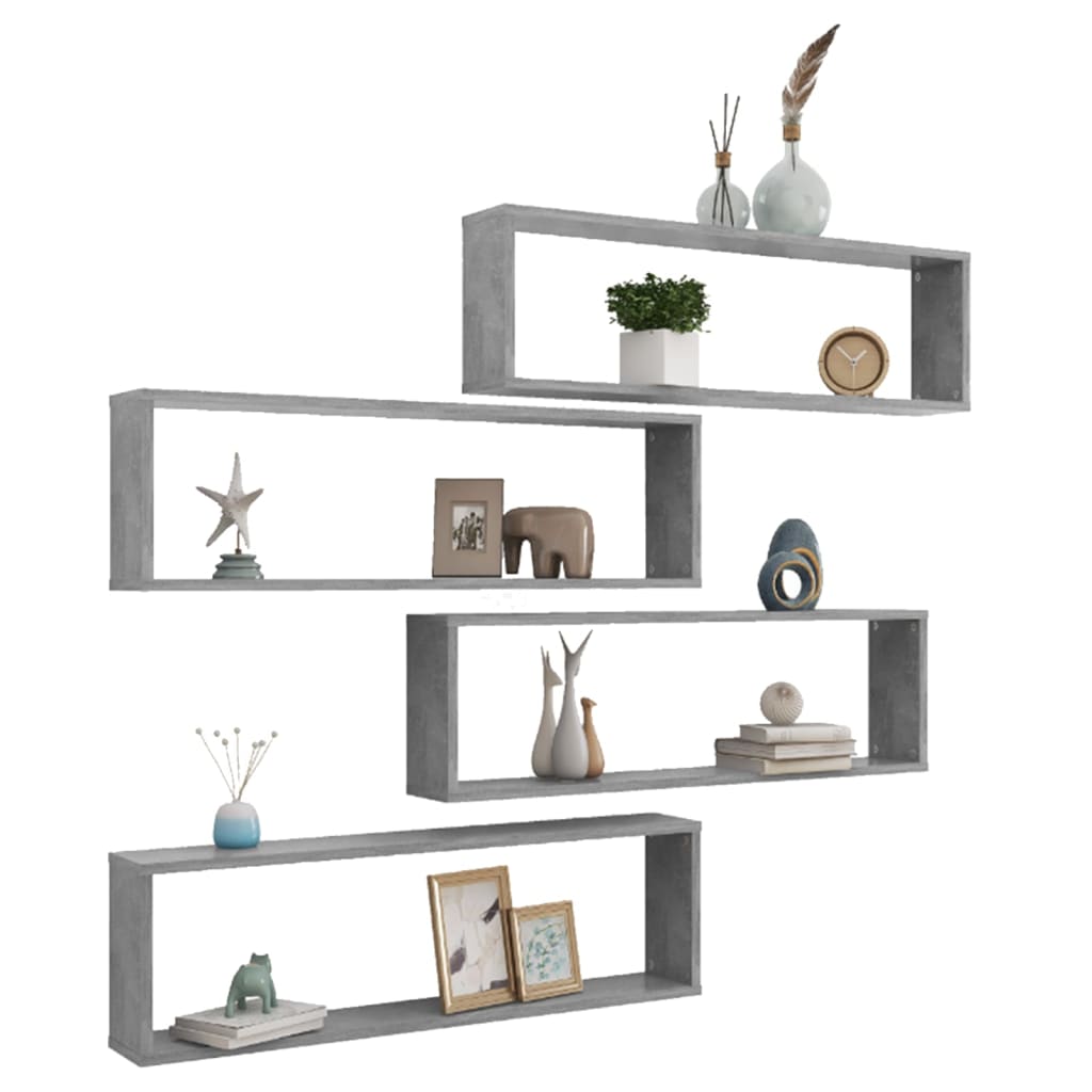 Cube shelves 4 pcs. Concrete grey 100x15x30 cm wood material
