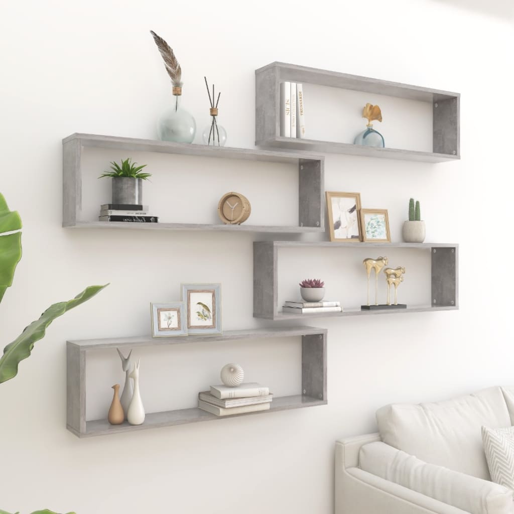 Cube shelves 4 pcs. Concrete grey 100x15x30 cm wood material